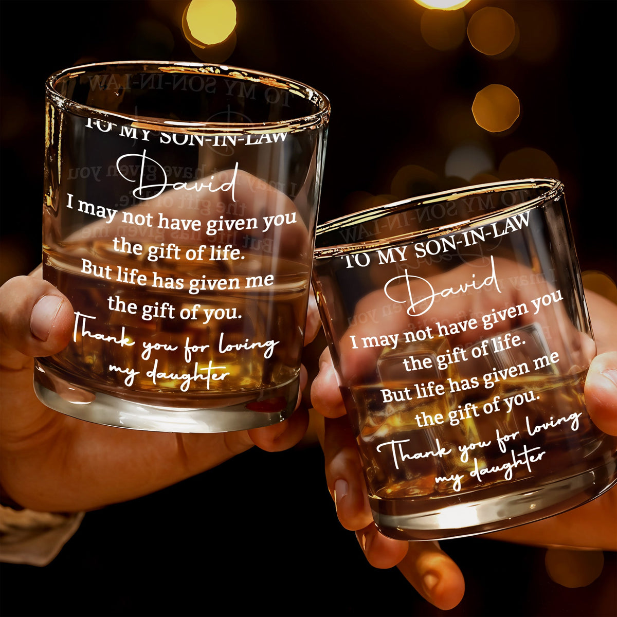 Personalized "To My Son In Law" Whiskey Glass - Custom 11oz Rocks Glass Cup - Birthday, Wedding, Christmas Gift for Son-in-Law - 3