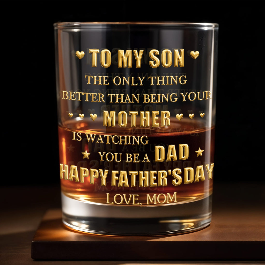 To My Son Mother to Dad Hearts, Personalized Whiskey Glass, Gift for Son - 1