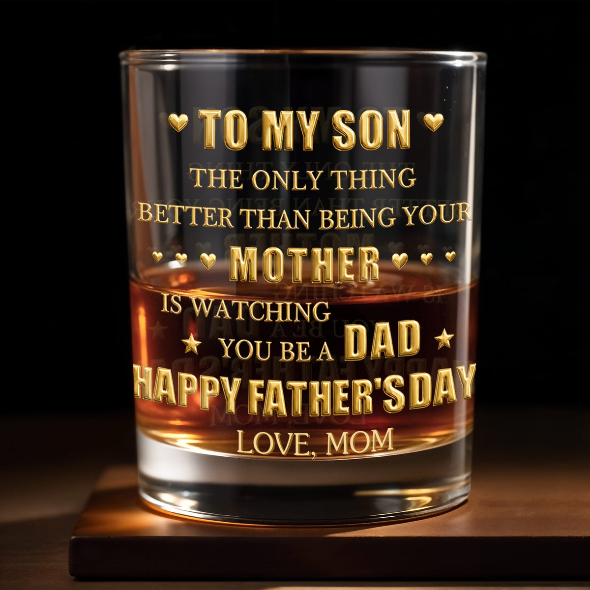 To My Son Mother to Dad Hearts, Personalized Whiskey Glass, Gift for Son - 1