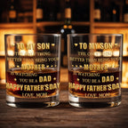 To My Son Mother to Dad Hearts, Personalized Whiskey Glass, Gift for Son - 2