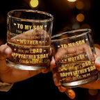 To My Son Mother to Dad Hearts, Personalized Whiskey Glass, Gift for Son - 3