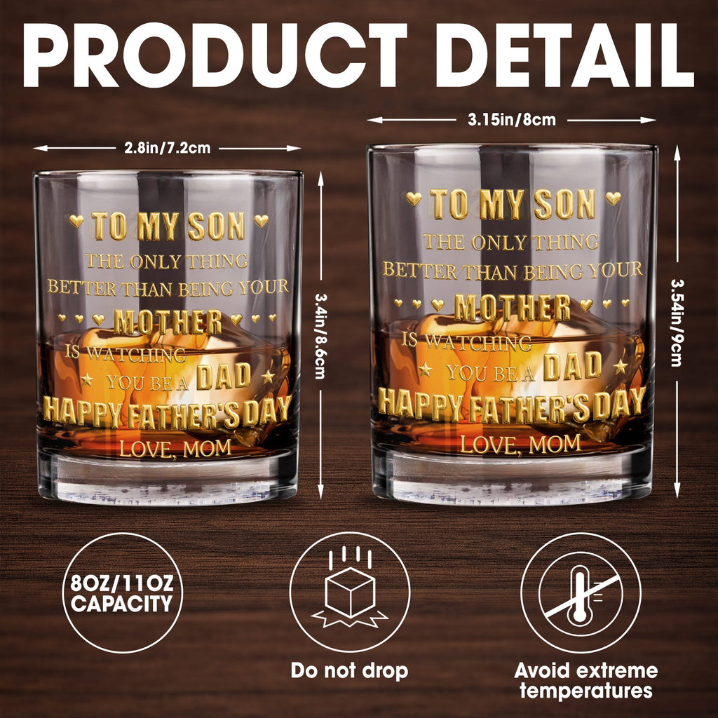 To My Son Mother to Dad Hearts, Personalized Whiskey Glass, Gift for Son - 5