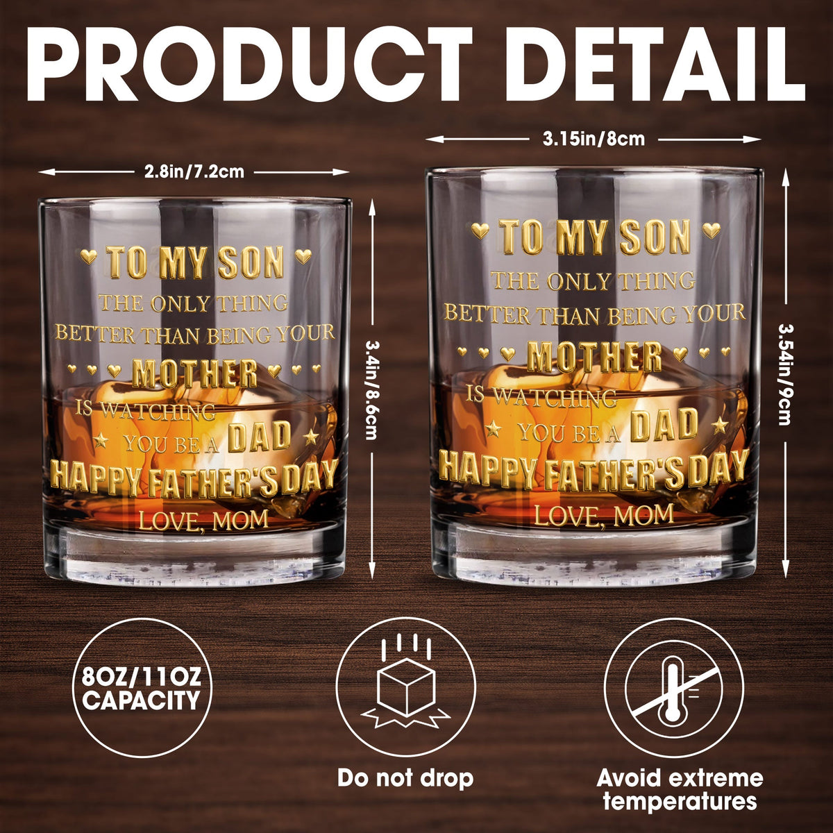 To My Son Mother to Dad Hearts, Personalized Whiskey Glass, Gift for Son - 5