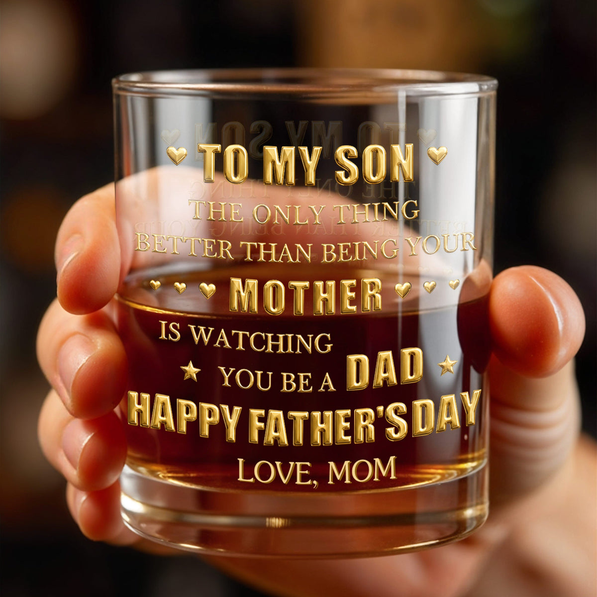 To My Son Mother to Dad Hearts, Personalized Whiskey Glass, Gift for Son - 6