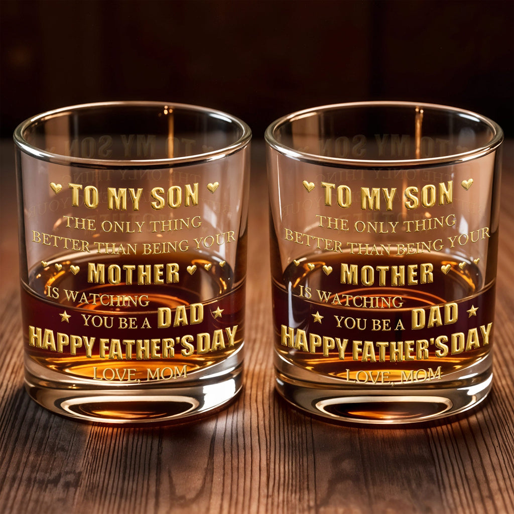 To My Son Mother to Dad Hearts, Personalized Whiskey Glass, Gift for Son - 7