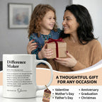 Personalized "Difference Maker" Coffee Mug - Custom 11oz Ceramic Tea Cup - Thank You Appreciation Gift for Mentor, Teacher, Boss, Leader - 11