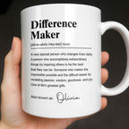 Personalized "Difference Maker" Coffee Mug - Custom 11oz Ceramic Tea Cup - Thank You Appreciation Gift for Mentor, Teacher, Boss, Leader - 1