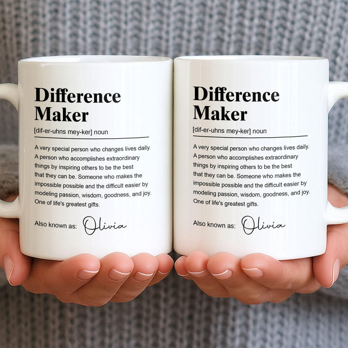 Personalized "Difference Maker" Coffee Mug - Custom 11oz Ceramic Tea Cup - Thank You Appreciation Gift for Mentor, Teacher, Boss, Leader - 6